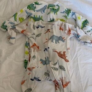 Carter's White Baby Footie Pajamas with Green, Blue & Orange Dinosaur Prints